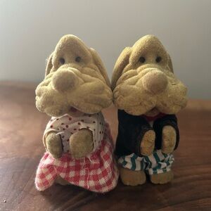 Vintage 80s Adorable Boy and Girl Wrinkles Dog Figurines Clip Ons